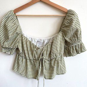 Reformations Lena Gingham Tie Front Top, size 4